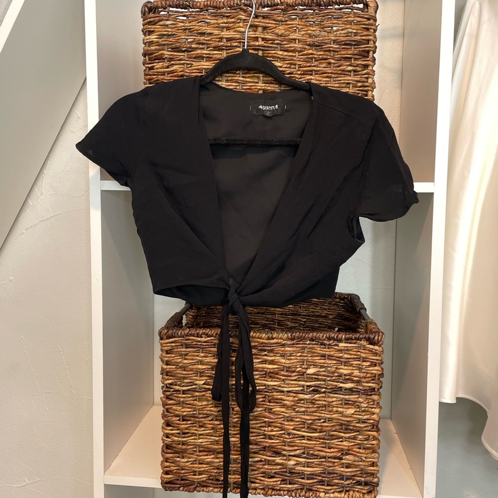 Black Crossbody Tie Top